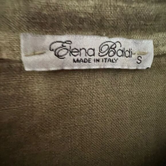 ELENA BALDI 100% LINEN KHAKI GREEN TAB SLEEVE SHIRT POCKETS DRESS ITALY SIZE S - Picture 6 of 7